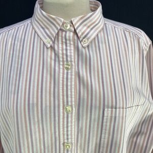 LL Bean Shirt Womens Medium Pink White Striped Button Down Oxford Cotton OSQ61